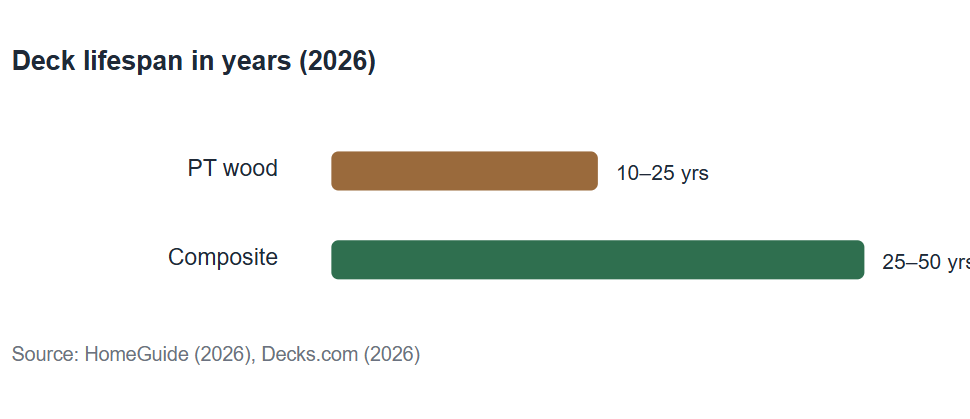 chart showing deck lifespan of composite and wood