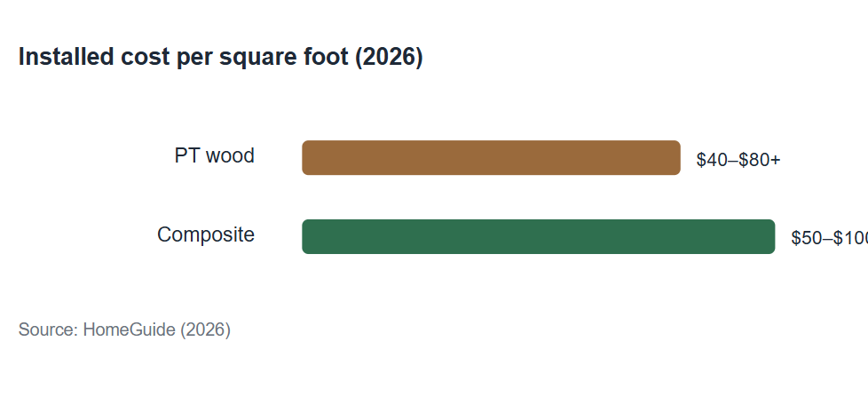 chart showing cost per square foot of composite and wood