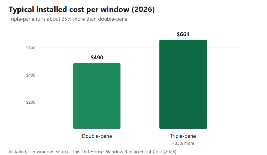 The triple-pane premium buys comfort and a lower U-factor, but the payback is long in Denver's climate.